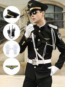 男士帽子套装，装扮帽，帽子，对讲机，徽章，服装，戏服，角色扮演道具，套装，派对，万圣节，节日服装，角色扮演 - 多色1 - 查看 8