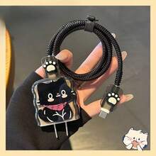 5 Pieces/Set Of Cute Cartoon Black And White Cat Style Cat Claw Cable Biting Device, Suitable For LiPhone 15 Pro Max/14/13/12 [US Standard 18/20W Charger Protective Case]