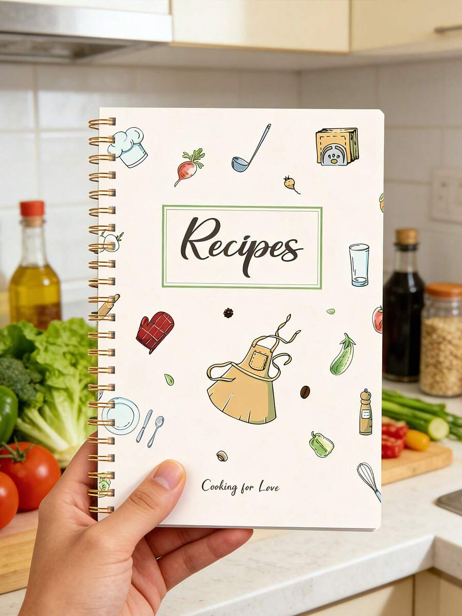 1pc Personalized Recipe Notebook - Handmade Spiral Notebook - Blank Recipe Book, For Organizing Your Home Recipes, Recipe Notebook Where You Can Write Down Your Own Recipes