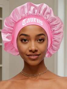 1pc Satin Sleep Cap, Personalized 12 Zodiac Sign Pattern Satin Wide Brim Elastic Sleep Hat, Satin Hair Cap (Random Print Pattern) - Pink Constellation SM10 - View 26