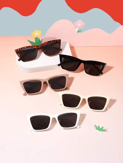 5pcs Children's 8-14Y Polycarbonate Cat Eye Frame Classic Simple Cute Casual Vintage Fashion Glasses, Outdoor Travel Festival Party Outfit, With Glasses Box