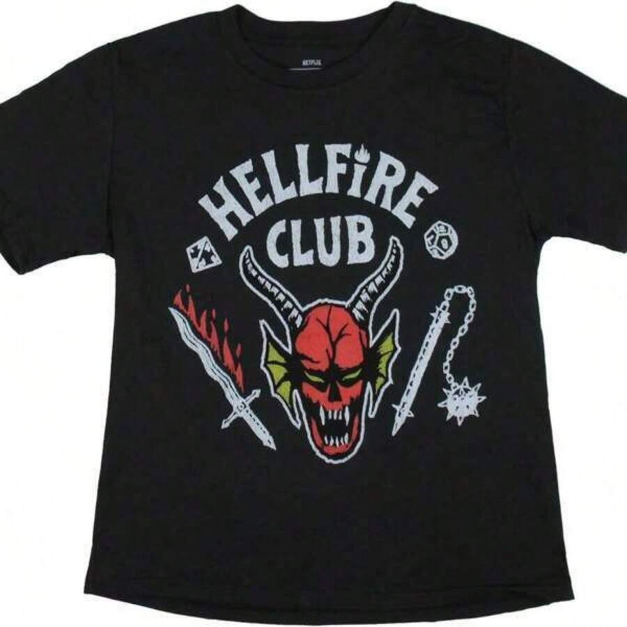 Men's T Shirts 180g Pure Cotton T-Shirt Seven Times Six Stranger Thingsl Women's Hellfire Club Logo Hawkins High School Junior's Short Sleeve Crewneck T-Shirt Perfect Thanksgiving Christmas New Year Gift Casual Summer T-Shirt, Comfortable Outdoor Casual Wear - Black - View 1