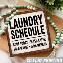 2D Flat 1pc, Laundry Schedule Sort Today Wash Later Fold Maybe Iron Hahaha Wooden Framed Sign Laundry Room Humorous Wall Decor For Laundry Room, Bathroom, Home, Decorative Signs & Plaques 8x8 Inch - Framed 8x8in/20x20cm - 1pc - View 5