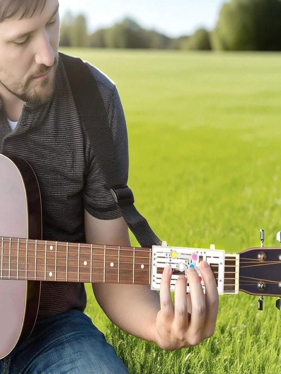 Guitar Chord Presser Guitar Trainer Practice Learning Tools Cord Presser For Acoustic Chord Helper Learn For Beginners Adults (Guitar Clip On Tune,Chord) - trắng - Xem 1