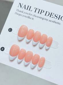 10pcs/Set  Handmade Press On Nails,Short Almond-Shaped Nail-Shaped Fake Nails, Classic And Simple Style, Diy Hand-Painted White French Fingertips With Nude Nail Background, High-End Manicure Fake Nail Pieces, Suitable For Daily Wear Of Women And Girls, With Nail Set Press On Nails Nail Supplies Nails - 白色 - 查看 1