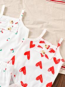 4pcs/Set Cute Soft Print Romper + Shorts Set For Baby Girls, Summer - Multicolor - View 4