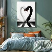 1pc Valentine Day Gift, Spring Wall Art, Christmas Decor Wooden Framed Wall Art, Wrapped Canvas Vintage Prints Poster, Two Swans, Black And White Birds, Animal Pair - Botanical, Black And White Drawing, Line Art, Simple Illustration Style, Perfect Gift Decor, Wall Art for Living Room Bedroom Office, Hanging Hardware Included - Wrapped Framed Canvas, Vertical - Lienzo enmarcado - Ver 7