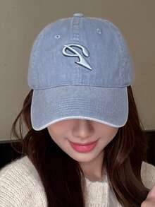 1pc Unisex P Letter Embroidery Baseball Cap, Casual Distressed Curved Brim Hat, Versatile For Daily Wear, Streetwear Style - A - View 2