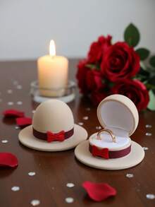 1个创意帽子造型首饰盒，奢华翻盖迷你戒指盒，可爱小巧的牛仔帽首饰礼品收纳盒，适合情人节、结婚纪念日、订婚、送给女友、妻子、男友、丈夫、情侣的礼物 - 彩色 - 查看 3