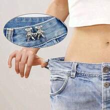 2pcs Gold Cartoon Bear Pants Buttons, Detachable Metal Waist Buttons Without Sewing