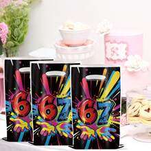 10/30PCS Black Digital 67 Candy Bag That Glows In The Dark Snack Candy Gift Bag, Colorful Graffiti Gift Bag, 67 Gift Packaging With Handle, Suitable For Birthday Party Decoration Items - Black - View 5