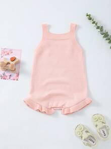 女婴轻薄针织花卉刺绣无袖连体衣，夏季 - 淺粉色 - 查看 7