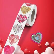 500pcs/Roll Heart-Shaped Self-Adhesive Stickers Suitable For Valentine's Day Sealing Red Luminous Gift Decoration - 彩色 - 查看 2
