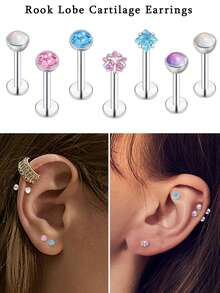 28 piezas Anillos de labio minimalistas de acero inoxidable con circonita cúbica AAA+ (triángulo/corazón/estrella/cuadrado), Set de perforación de labio sin costura de 20G/16G, unisex, adecuado para uso diario y fiestas nocturnas - Multicolor - Ver 9