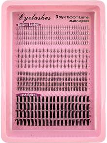 16 Rows Natural Lower Lashes (6-7mm) + Spiky Lashes (15-21mm) Individual Eyelash Extensions Pre-Made Lash Clusters Lightweight Lash Extensions Makeup Accessories - Black - View 8