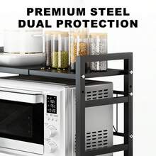 Microwave Oven Rack, Double Layer Carbon Steel Adjustable Microwave Shelf, Toaster Rack Heavy Duty Stand Kitchen Countertop Organizer,30kg Load Bearing, 2 Tier With 6 Hooks - Black - 2 Layers - View 8