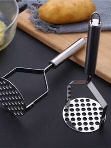 1pc Upgraded Stainless Steel Potato Masher, Reinforced Powerful Bean & Potato Mashing Kitchen Tool, Random Style Potato, Sweet Potato, Garlic Press, Manual Food Masher - Silver - View 16