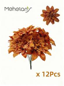 MEHELANY 12/5支棕色仿真非洲菊，假花，仿真植物，4.7英寸茎仿真花头，适用于房间装饰、春季婚礼中心摆件、户外花园装饰、派对、礼品、新娘腕花、情人节母亲节装饰、哥特式婚礼装饰、DIY花卉墙面背景、前院装饰、婚礼捧花、DIY花环拱门装饰，送给女孩、女士、男士、母亲、父亲的礼物 - 咖色 - 查看 7