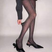 1 Pair Women's Black Sheer Glitter Silver Dot Pattern Tights, Luxury Sexy Minimalist Sexy Japanese Style, Hot Girl Transparent Stockings - Black - View 3