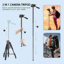 63 Inch/160cm Video Tripod Monopod 3-Way Swivel Pan Tilt Head Tripod Stand Compatible With Smartphone - 1 - View 5