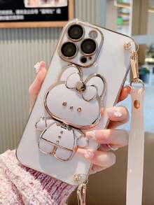 可爱兔子化妆镜手机支架，电镀工艺 - 淺粉色 - 查看 6