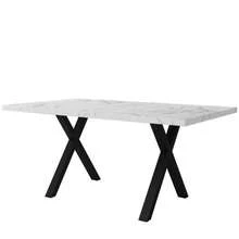 Rectangular Dining Table With Crossed Legs, Coffee Table, Modern And Simple Wrought Iron, L140*W80*H76cm, Oak And Black [OLD REFERENCE: N634P243368A] - White - View 1