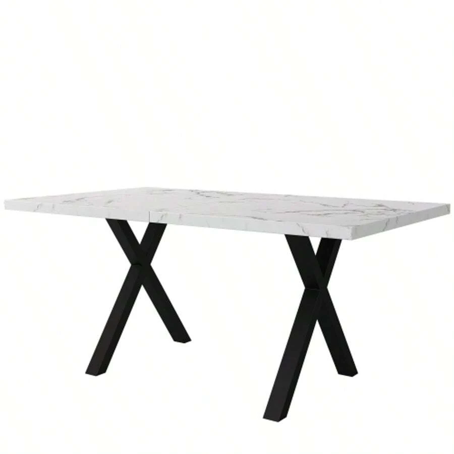 Rectangular Dining Table With Crossed Legs, Coffee Table, Modern And Simple Wrought Iron, L140*W80*H76cm, Oak And Black [OLD REFERENCE: N634P243368A] - White - View 1