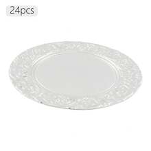 WUPYI 24-Piece Plate Set, Round Packaging Tray, Reusable Tableware Set, Recessed Base, For Birthday Parties, Weddings, Restaurants, And Home Use, 33 Cm Diameter (Silver) - SILVER. - View 8