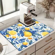 1件复古柠檬图案印花洗衣机防尘垫，橡胶软底，洗衣房配件，洗衣机顶部保护垫，速干，冰箱防尘罩，咖啡机台面吸水垫，硅藻土沥水垫，现代洗衣房和厨房电器洗衣机和烘干机防尘罩，家居装饰，厨房和餐厅装饰