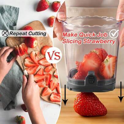 Rebanador de taza | Rebanador de fresas | Rebanador de huevos | Picador de verduras compacto, procesador de frutas manual rápido y fácil con cuchillas de rebanado y picado, rebanador de taza versátil manual de picador de frutas para champiñones, plátanos, fresas