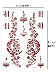 3 Sheets Full Hand Flower Design Brown Red Maroon Sexy Foot Finger Hand Tattoo Sticker Women Flower Henna Tattoo Sticker Flower Waterproof Sticker Brown Tattoo Sticker Women Body Art Sticker Wedding Party Moon Brown Red Tattoo Sticker - Red - View 6