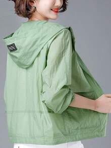 Abrigo convencional para mujeres Chaqueta ligera de manga larga con capucha, color liso, corta y con protección solar, con bolsillos. Ropa deportiva informal para exteriores para primavera, otoño y verano. Prendas de abrigo para mujer. - Verde - Ver 4