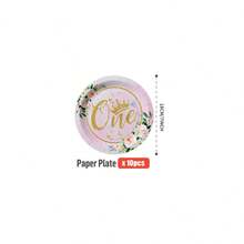 1 Conjunto de Coroa Floral Tema de 1st Aniversário Descartável Pratos, Guardanapos, Copos, Adequado para 25 Convidados, Pratos de Papel Descartáveis Suprimentos de Festa para Aniversário, Casamento, Festa Temática, Piquenique Familiar - Multicolorido - Visão 10