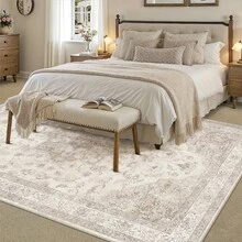 Cream Floral Pattern Area Rug Washable Rug Vintage Traditional Floor Cover Foldable Thin Retro Accent Indoor Non Slip Carpet Print Mat Bedroom Living Room Bathroom Home Decor Large Carpets Dining Room Rug Kitchen Rugs For Entryway - A - Xem 4