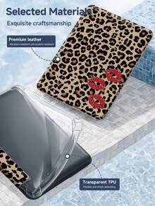 Leopard Print And Red Lips Protective Case Compatible With IPad Air 4/5 10.9 Inch, IPad 7/8/9th 10.2 Inch, IPad 10th Generation,With Built-In Pencil Slot,Supports Automatic Sleep/Wake Lid,Compatible With Samsung Tab S6 10.4 Inch, Tab A9 11 Inch, Kindle Paperwhite 12th Gen 2024,Ins Glitter Style Case, Valentine's Day, New Year Gift - Multicolor - View 9