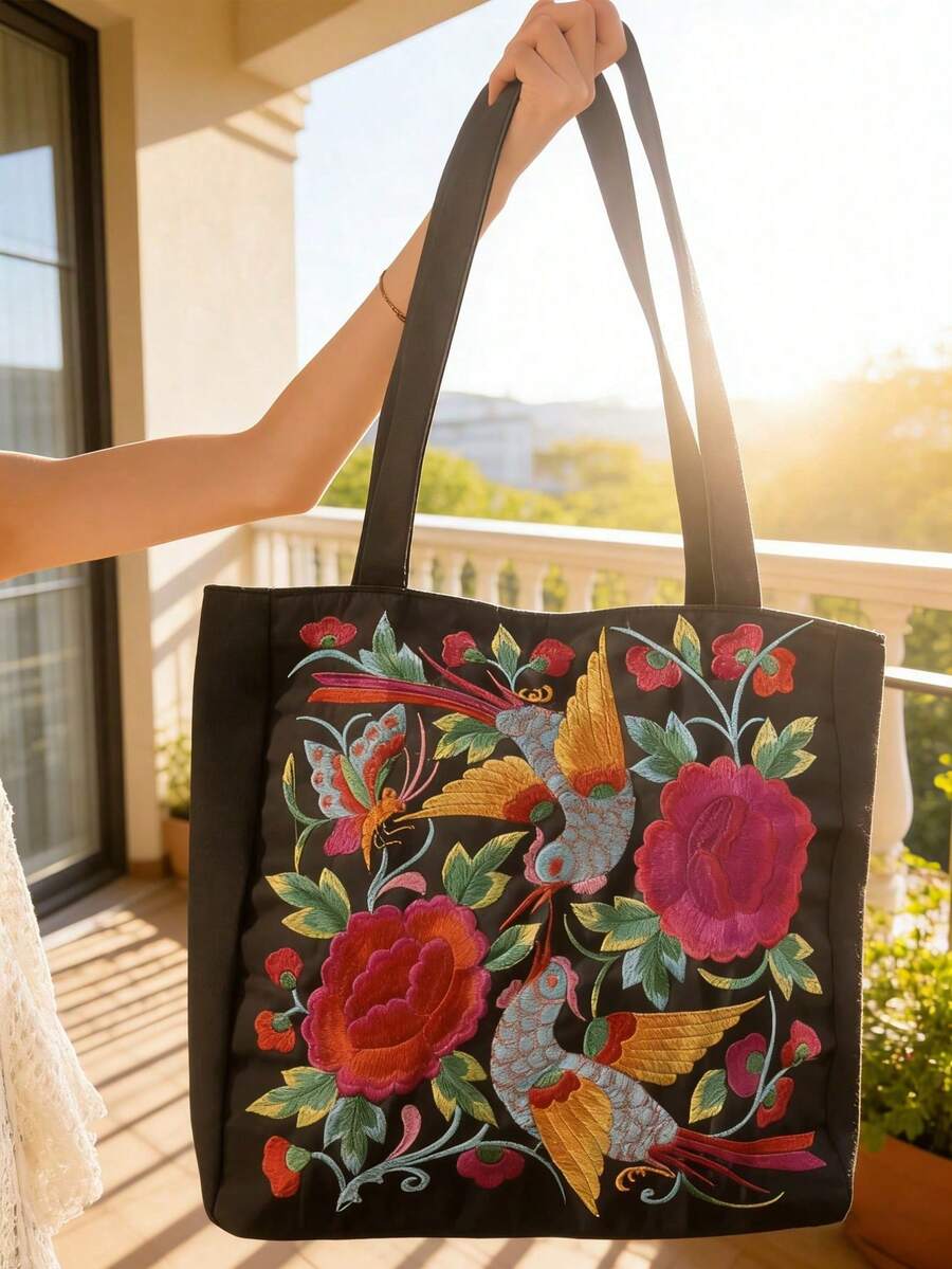 Túi vải thêu | Túi đeo vai nhẹ, có thể tái sử dụng | Túi mua sắm gấp gọn, dung tích lớn, dùng để đi chợ, du lịch và đựng đồ hàng ngày | Túi xách đa năng bền chắc dành cho nữ, thiếu nữ, nhân viên văn phòng và học sinh | Lý tưởng cho việc đi siêu thị, những chuyến đi cuối tuần, du lịch biển, trường học và các kỳ nghỉ, quà tặng nhỏ nhân dịp tựu trường - Nhiều màu - Xem 1