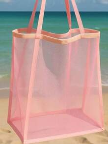 女士大容量轻便可折叠沙滩旅行包 - 透气网眼尼龙手提包、便携单肩包、轻便旅行沙滩包、通勤时尚多功能手提包、多功能购物袋、收纳袋，适合健身、游泳、旅行、商务、夏季、度假、日常使用 - 多种颜色可选（手提或肩背） - 彩色 - 查看 8