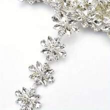 1 Yard Colorful Horse Eye Glass Rhinestone Chain Shiny Sparkling Fashion Trimming Rhinestone Lace Rhinestone Tassel Premium DIY Embellishment Accessories Perfect For Bridal Dress Evening Gown Wedding Outfit Party Costume Garment Decoration - Lake Blue - View 2