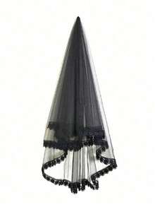 1pc Black Lace Veil, Gothic Bride Veil, Day Of The Dead Bridal Veil, Party Veil - Multicolor - View 3