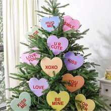 Bộ 12 món đồ trang trí cây thông Noel: Đồ trang trí cây thông hình trái tim lớn, những viên kẹo hình trái tim dễ thương, hoàn hảo để trang trí đỉnh cây thông Noel, trang trí nhà cửa và đám cưới. - Nhiều màu - Xem 2
