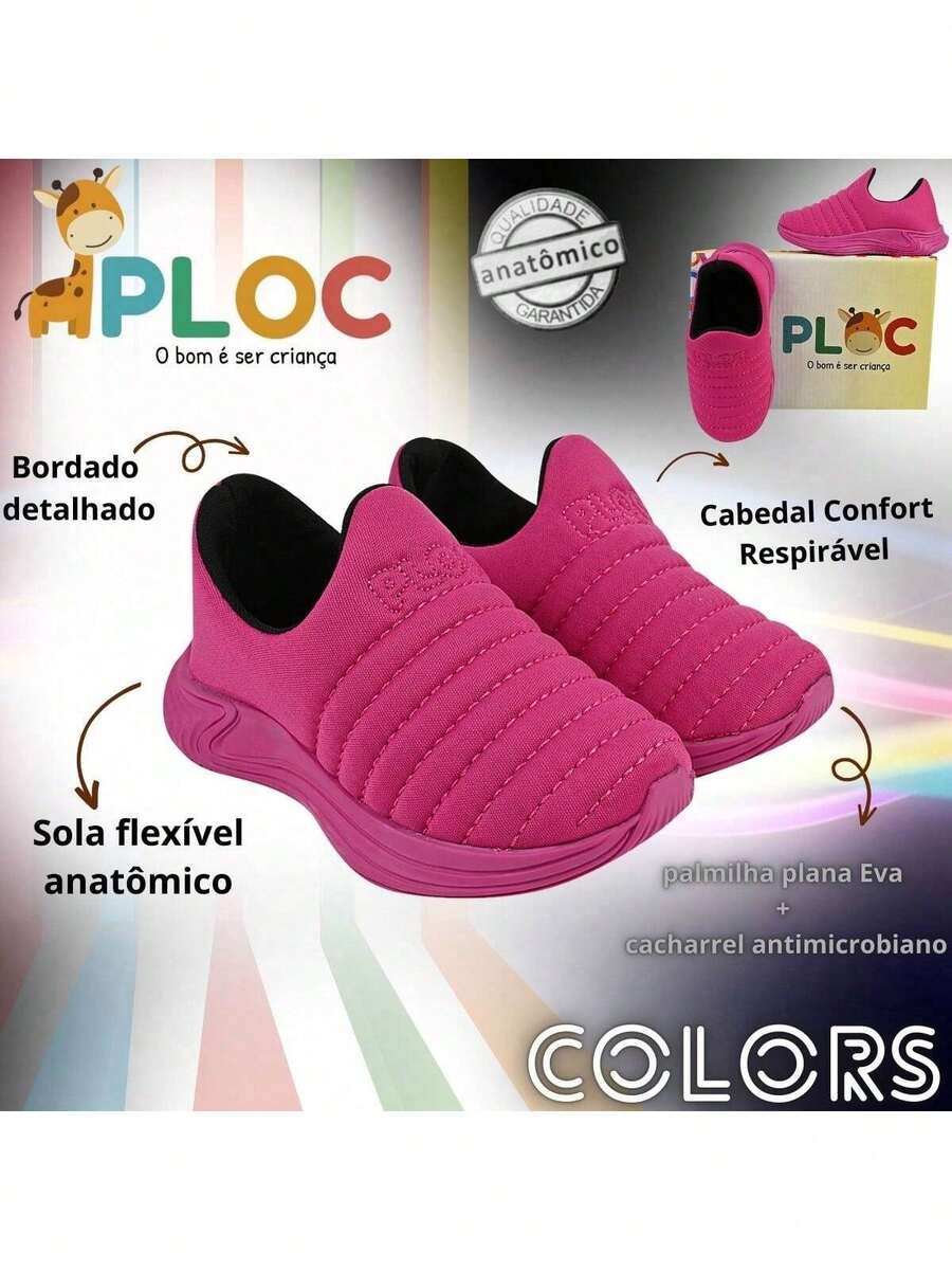 Tênis Ploc Colors Calce Fácil Slip On Jogging Volta às Aulas Anatômico (SOLA ROSA) - Pink - Visão 1