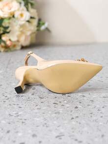 Women's New High Heel Shoes With Pearl Square Buckle, Pointed Toe, Elegant Stiletto Heel, Sexy Open Back, Fashion French Style Pumps - Apricot - View 6