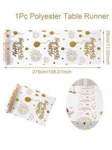 1件白色金色生日桌旗，铝箔气球和烟花图案桌布，275*28厘米涤纶面料，生日装饰，一周岁生日派对装饰，生日庆祝用品，家居装饰，房间装饰，厨房装饰，桌面装饰，新娘送礼会伴手礼，节日派对用品 - 白金 - 查看 5
