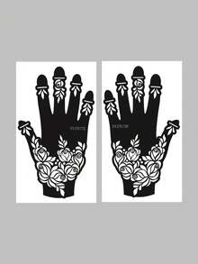 2 Pieces Palm-Center Rose & Leaf Pattern Tattoo Stencils – Exquisite Hollowed-Out Delicate Textures, Reusable, Suitable For DIY Personalized Temporary Tattoos, Fit For Party & Daily Body Decoration, Easily Create Custom Romantic-Style Tattoo Looks