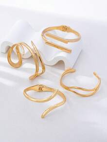 4pcs/Set Geometric Metal Bangle Bracelet Set, Designed For Women, Suitable For Daily Commute And Multiple Occasions, Stackable Jewelry Accessory - Yellow Gold - View 3