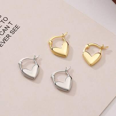 1对纯色休闲波西米亚风派对锌合金简约百搭耳环，适合女性全年佩戴