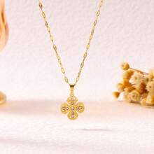 时尚奢华水钻金刚十字架吊坠项链耳环套装，复古新款中国风四叶草 - 彩色 - 查看 3