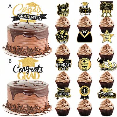 1pc/12pcs/13pcs Congrats Graduation Season Cake Topper For Graduation Theme Party DIY Cake Dessert Decorations