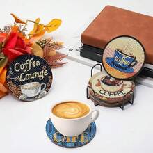 8pcs/Set Diamond Art Coasters With Holder, DIY Coffee Pattern Diamond Art Coasters, Diamond Painting Kit Suitable For Adults And Beginners, Diamond Painting Craft Supplies, Exquisite Gift For Friends - Multicolor - View 7