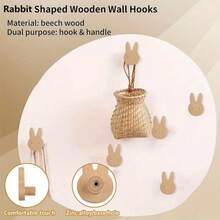 4/6pcs Wooden Rabbit Hook Natural Beech Wood Rabbit Knobs - Single Hole Cabinet Handles For Drawers & Chests, Includes Screws, Smooth Polished Finish, Cute & Durable Design - Multicolor - View 1